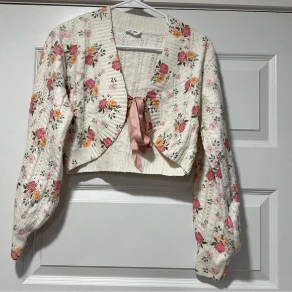 Storia Pink Floral Cardigan Sweater - Picture 2 of 10